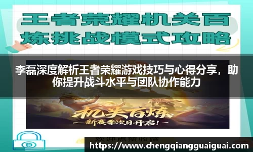 李磊深度解析王者荣耀游戏技巧与心得分享，助你提升战斗水平与团队协作能力